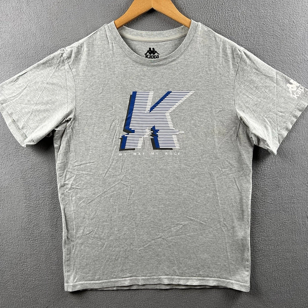 Kappa Shirt Mens Large Gray Short Sleeve Tee Y2K Retro Soccer Born In Italy Logo