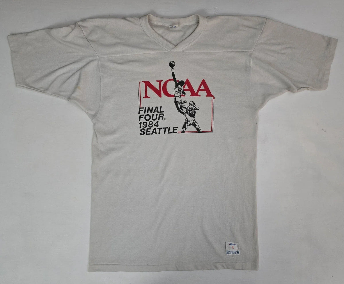 Vtg 80s 1984 Champion NCAA Final Four Seattle Basketball Jersey T Shirt Men's L
