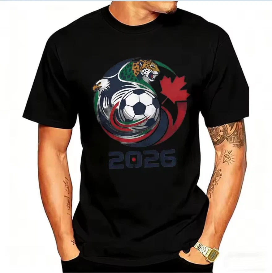 2026 USA Canada Mexico Soccer T-Shirt Eagle Jaguar Graphic Men Football Fan Tee