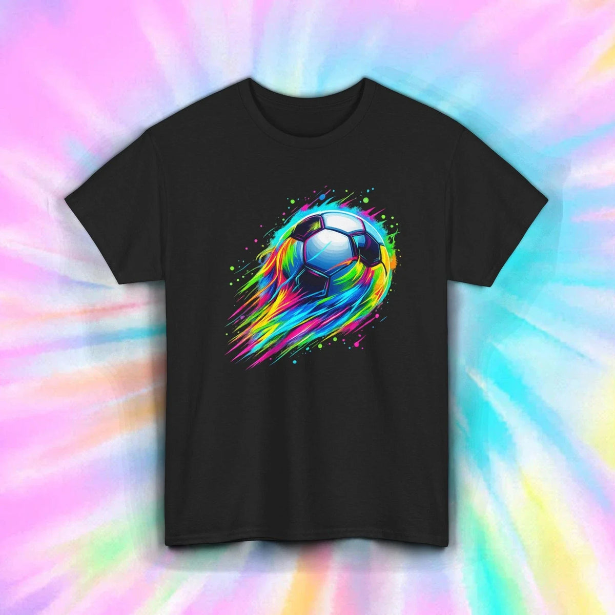 Soccer Ball Shirt Rainbow Splash Neon Sports Game Player Gift Tee S-5XL