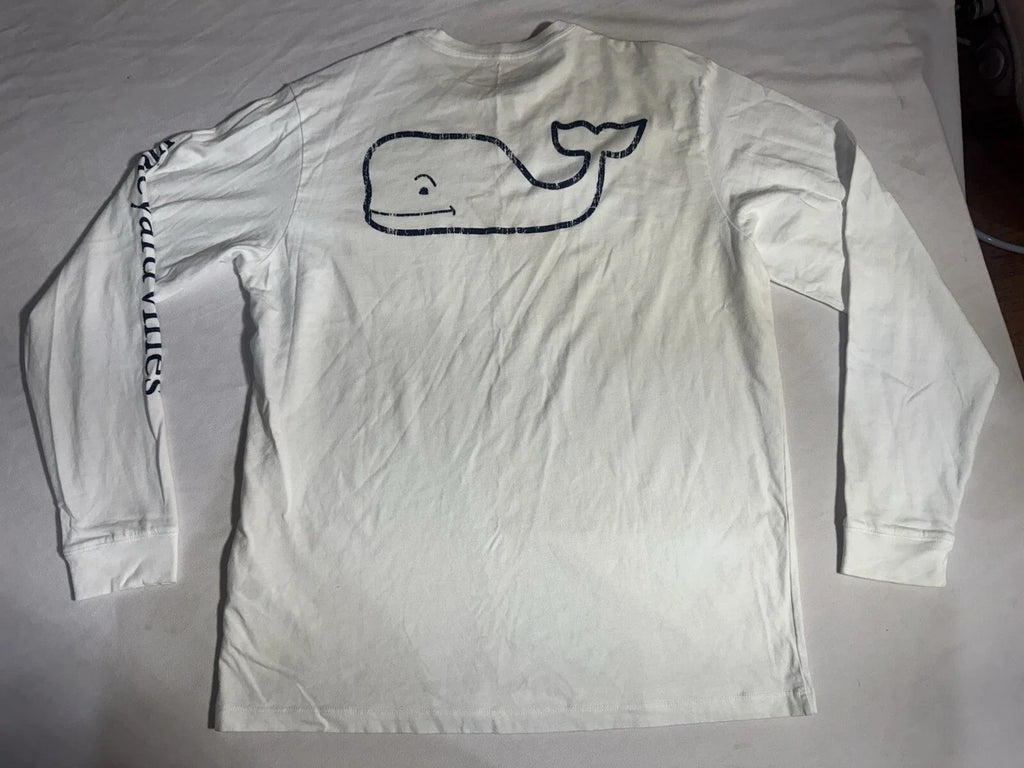 Vineyard Vines White w/ navy blue Whale Long Sleeve T-Shirt  Mens sz M