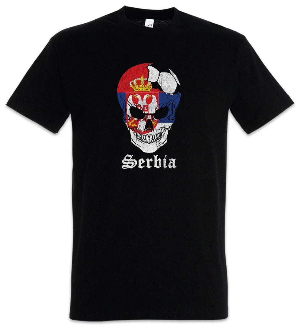 Serbia Football Skull I T-Shirt serbian Soccer Flag Banner World Championship