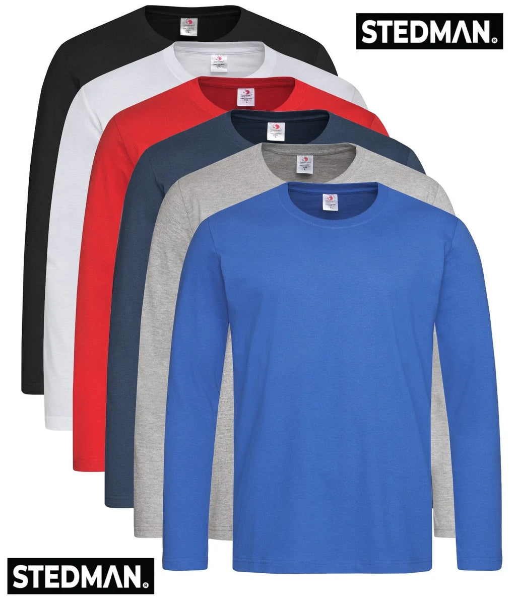 Stedman Mens Plain Long Sleeve Cotton Tee T-Shirt Tshirt No Logo Blank