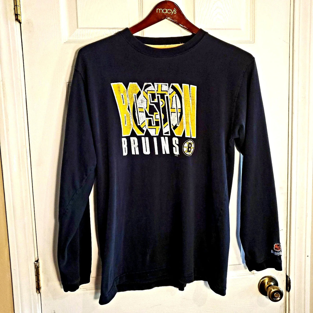 Vintage Hockey Rules BOSTON BRUINS NHL Mens LARGE Long Sleeve T-Shirt Spoked B