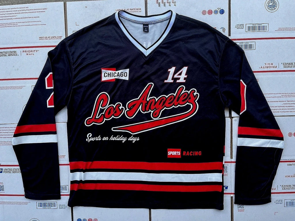 VTG 90’s Romwe Los Angeles #23 CHICAGO Sports Racing Hockey Jersey L/S T-Shirt L