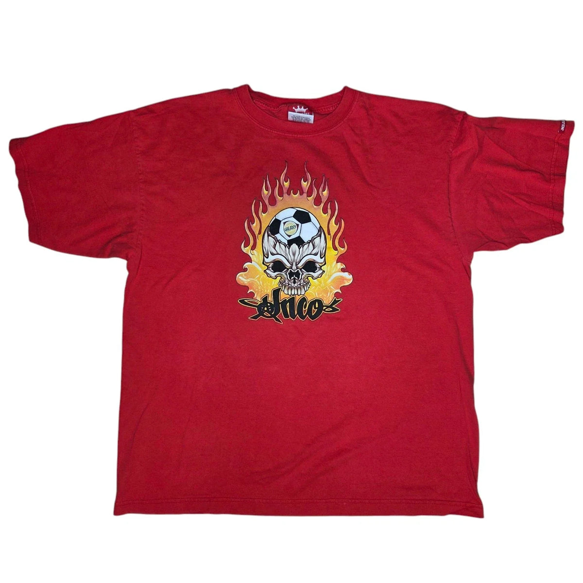 JNCO Jeans x LA Galaxy T Shirt Vintage 90s Red XXL Skull Flames Soccer USA 2XL