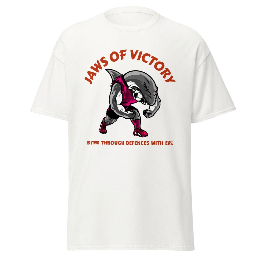 Jaws Of Victory Mens Classic T Shirt Shark Biting Soccer Ball Graphic Cotton Tee