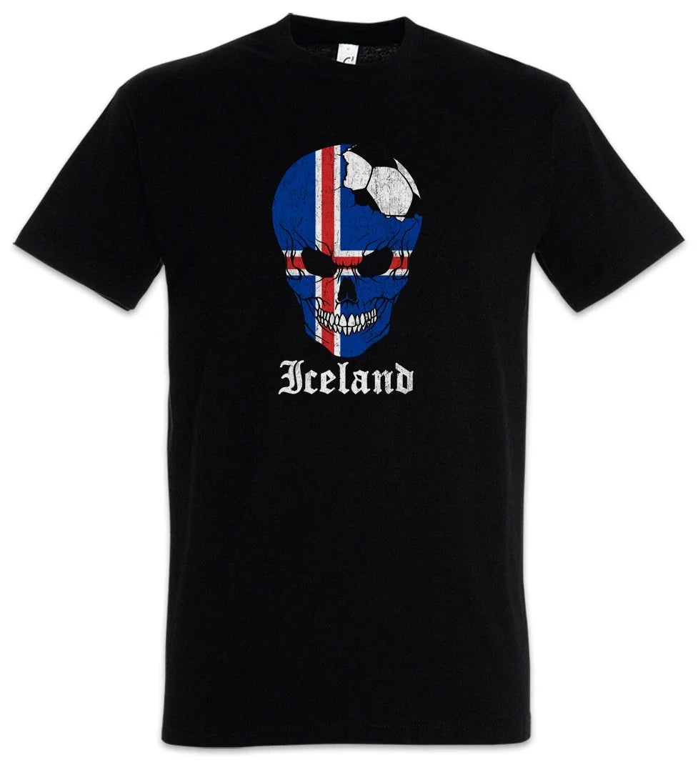 Iceland Football Skull I T-Shirt icelandic Soccer Flag Banner World Championship