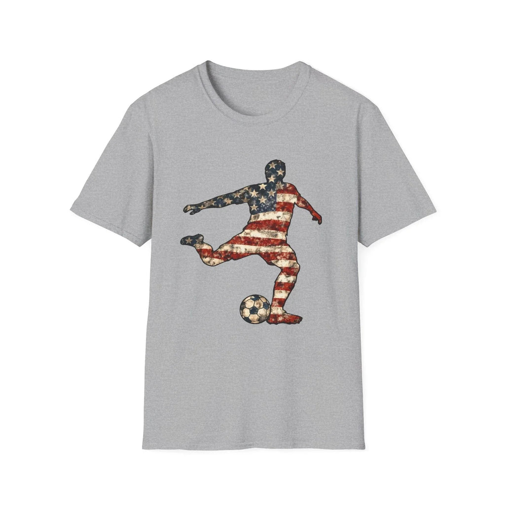 USA Flag Soccer Player T-Shirt American Patriotic Football Graphic Tee