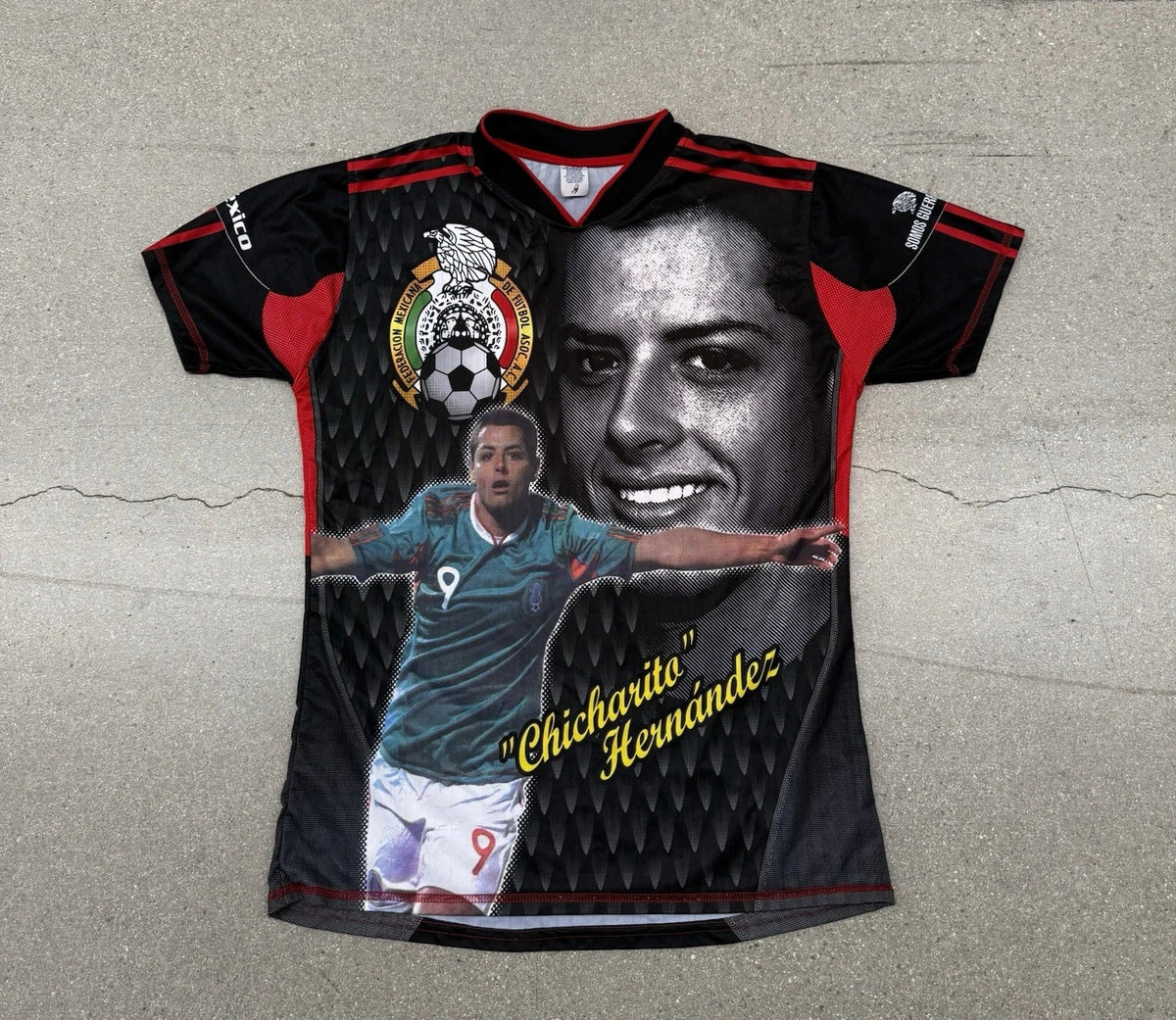 Vintage Chicharito Mexico All Over Print Black Men’s Soccer Jersey Large Futbol
