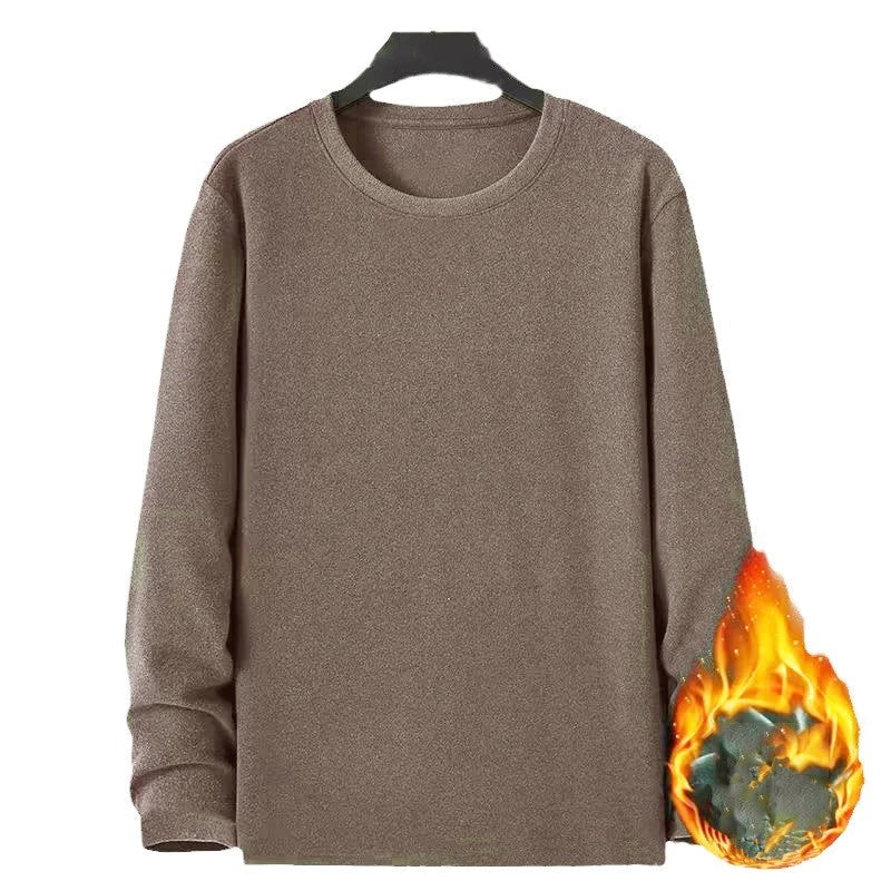 Mens Loose Round Neck Velvet Top Long Sleeve Casual Style Breathable Fit