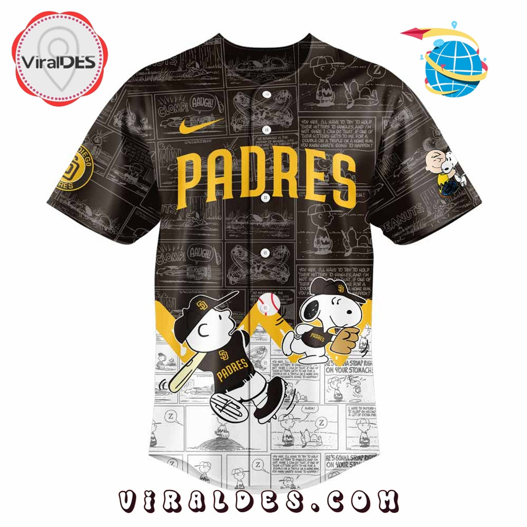 San Diego Padres 75th Anniversary Peanuts Brown Baseball Jersey