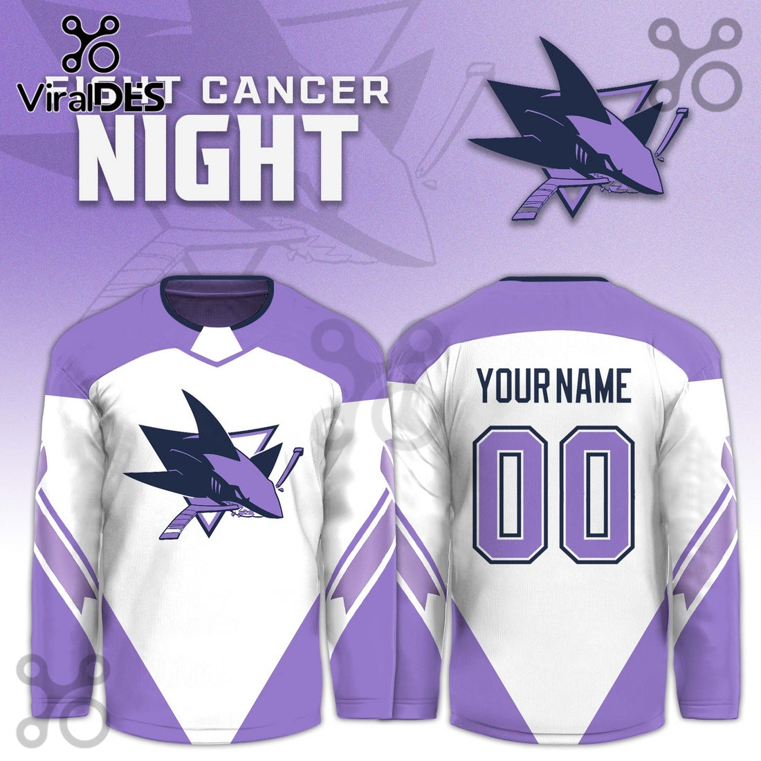 San Jose Sharks Hockey Fights Cancer Purple Jersey Limited Edition