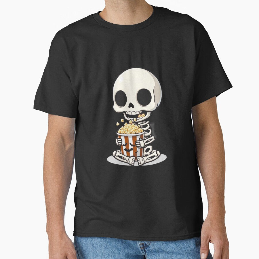 Chibi Skeleton Eating Popcorn | Funny Kawaii Halloween Design by ColorSplash123