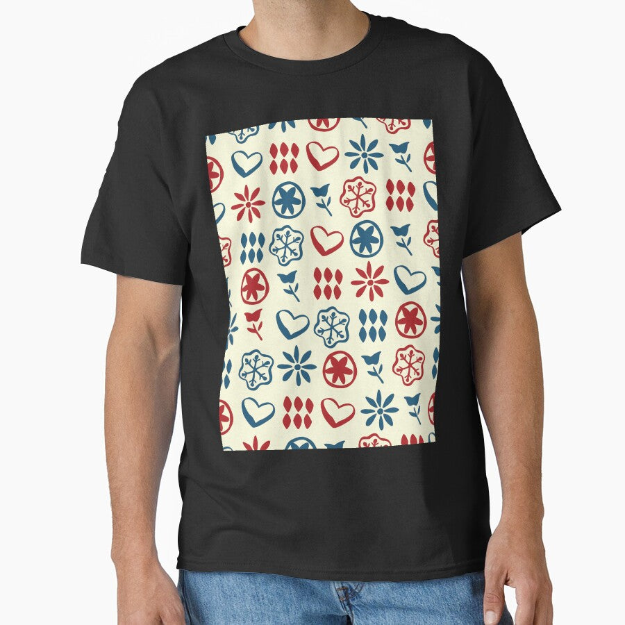 Retro Mid Century Nostalgic Vintage Christmas Pattern In Xmas Cream Red Blue by blomastudios