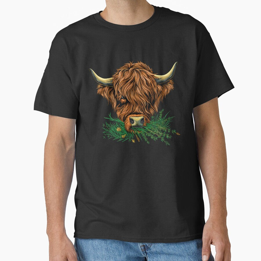 Scottish or irish fluffy  highland cattle cow animal grazing grass head illustration by NBSStore