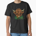 Scottish or irish fluffy  highland cattle cow animal grazing grass head illustration by NBSStore