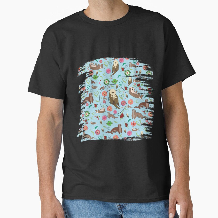 Sea Otters pattern in blue amazing sea otters Art by kalimiro