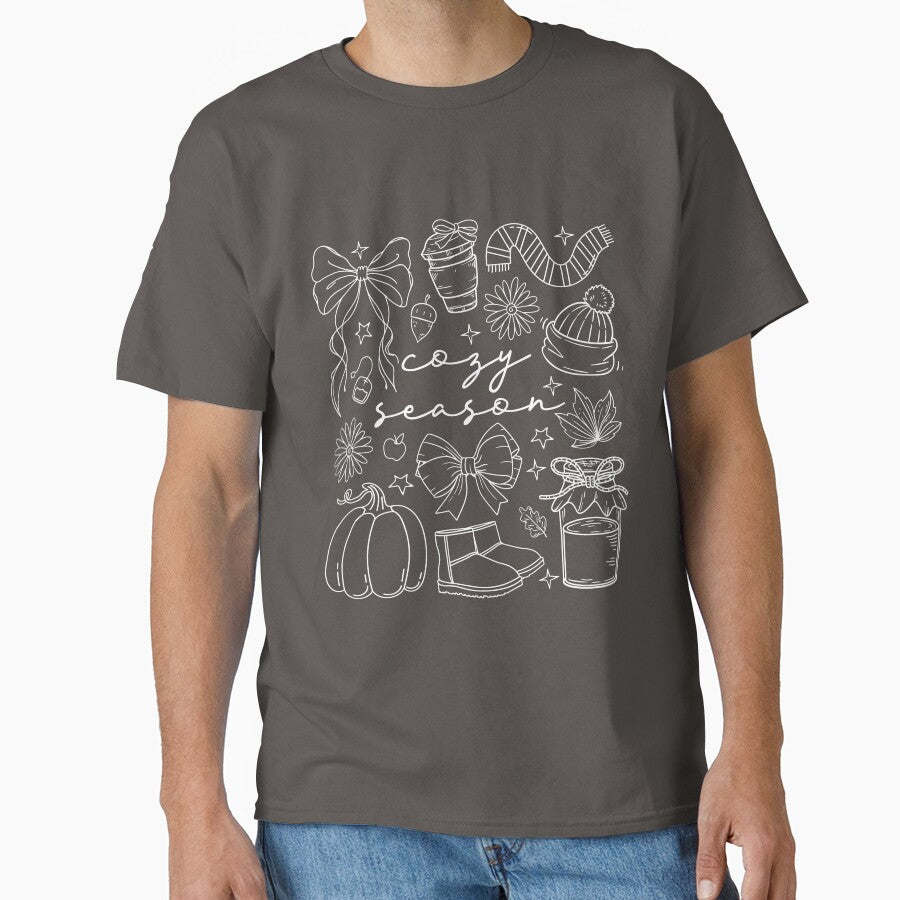 Cozy Season Fall Aesthetic – Cute Autumn Bows, Pumpkin & Coffee Line Art by darkskydelights