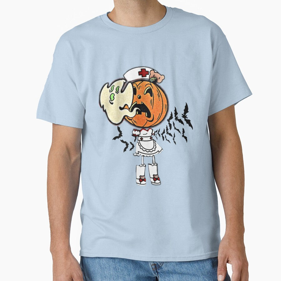 Creepy Halloween Nurse Pumpkin Head Ghost Bats by catchyology