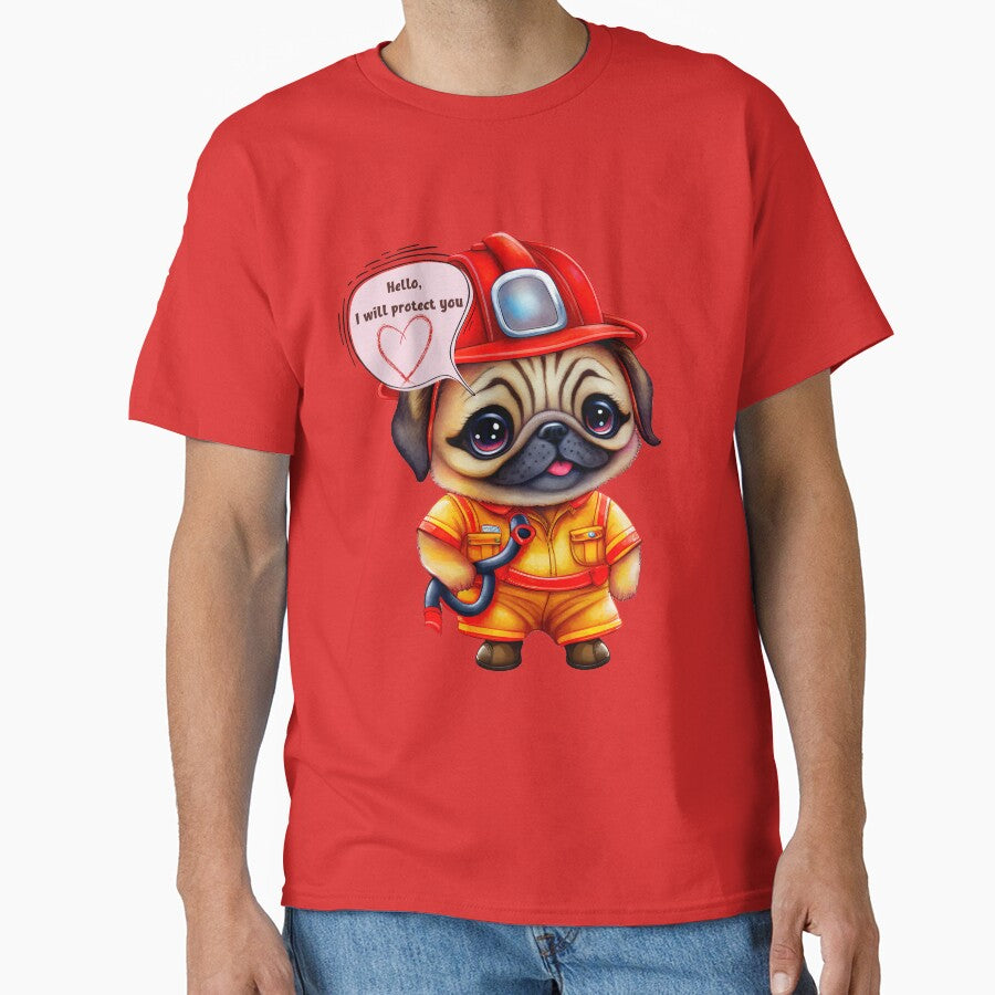 Firefighter, i will protect you, pug by HarriPaloma