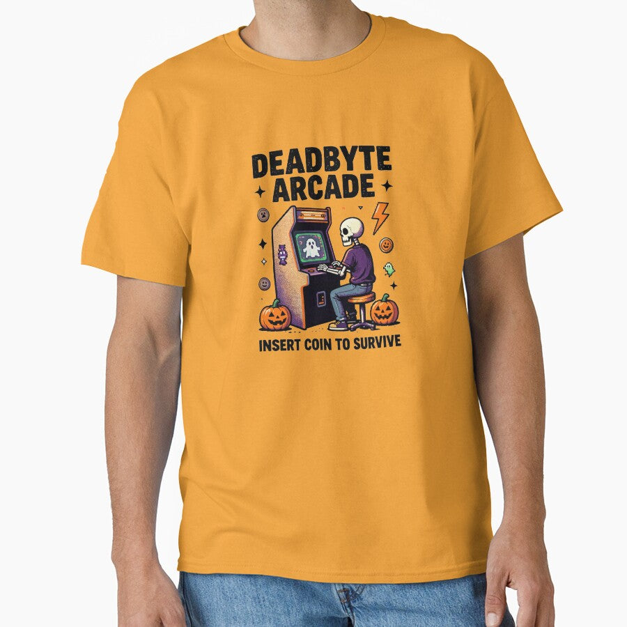 Deadbyte Arcade Insert Coin to Survive – Funny Retro Halloween Gamer T-Shirt by Thompika