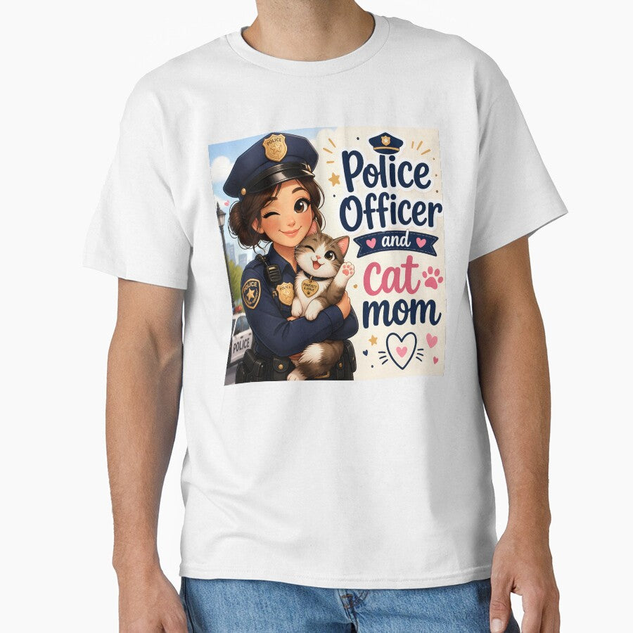 Police Officer and Cat Mom — Funny Female Police Officer Cat Mom Gift Shirt by DoggyDayLove