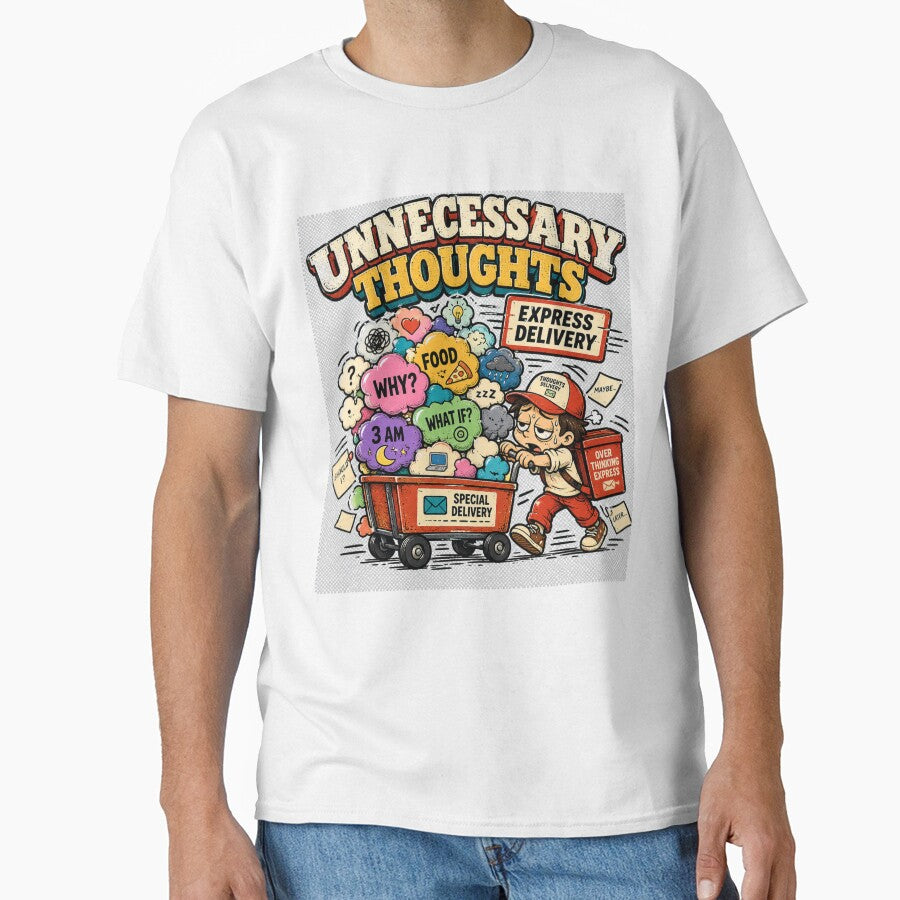 Unnecessary Thoughts Express Delivery – Funny Overthinking Cartoon by NarpLTD