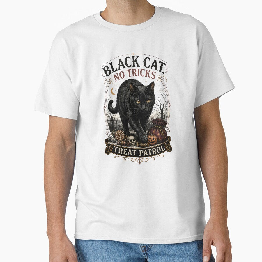 BLACK CAT, NO TRICKS Treat Patrol Halloween Gothic Engraving by BernoNickel