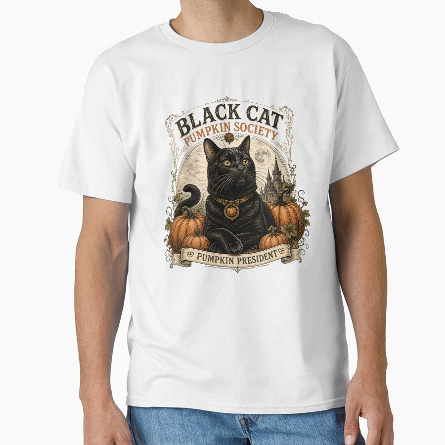 BLACK CAT PUMPKIN SOCIETY Pumpkin President Halloween Gothic Engraving by OliviaHayesArt