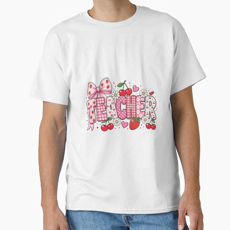 Coquette Teacher Strawberry Cherry Bow Pink Aesthetic by MAPDDesigns
