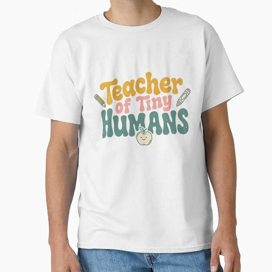 Teacher of Tiny Humans Funny Retro Teacher Back to School Shirt by Fanous