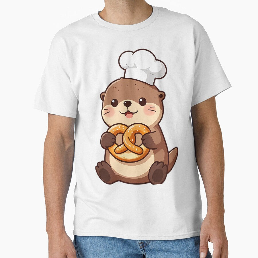 Cute Sea Otter Baker with Golden Pretzel by pumsquare