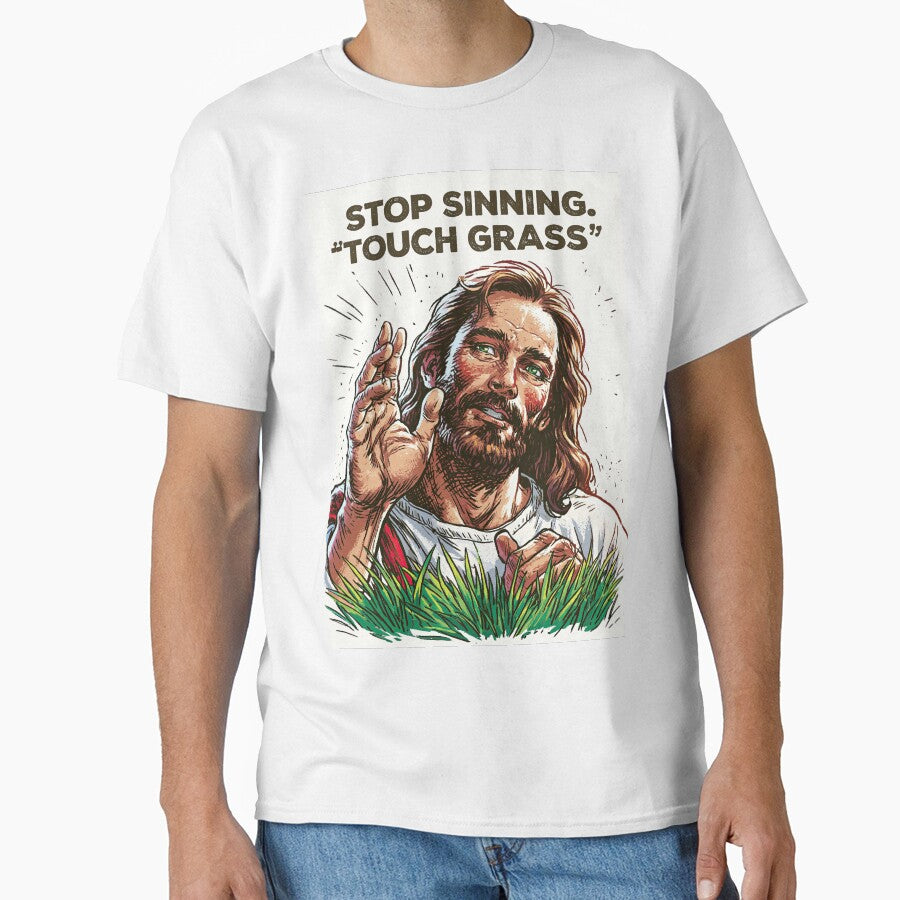 Stop Sinning Touch Grass Jesus Vintage Art by Piotrek0001