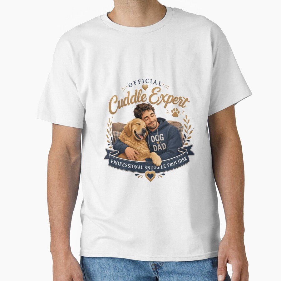 Official Cuddle Expert Golden Retriever Dog Dad T-Shirt by Ashley critters