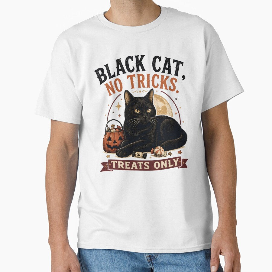 BLACK CAT, NO TRICKS No Tricks Halloween Gothic Engraving by BernoNickel