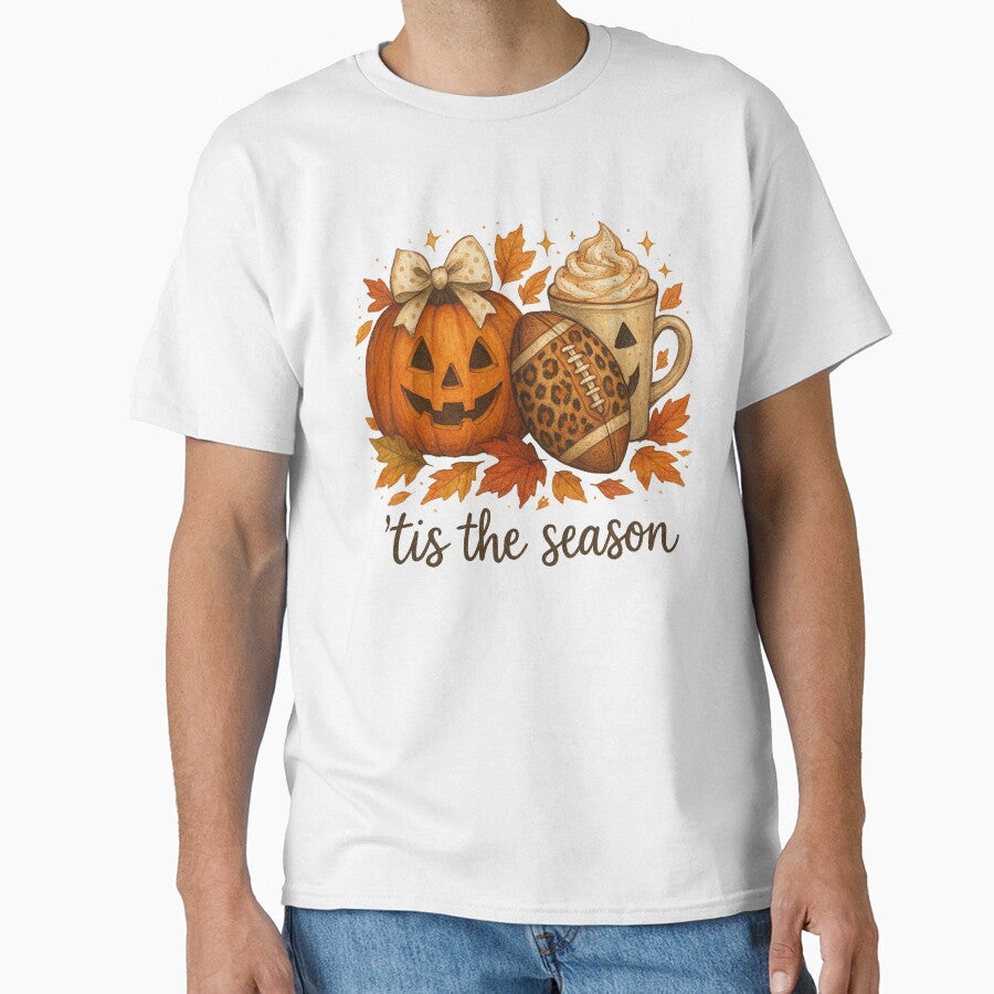 tis the season football fall pumpkin spice latte halloween shirt by Lala35