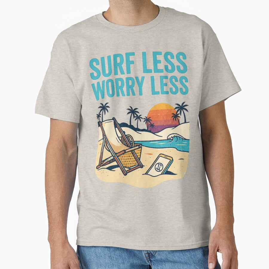 Surf Less Worry Less Retro Beach Vacation Digital Detox Sunset by FrozenFits