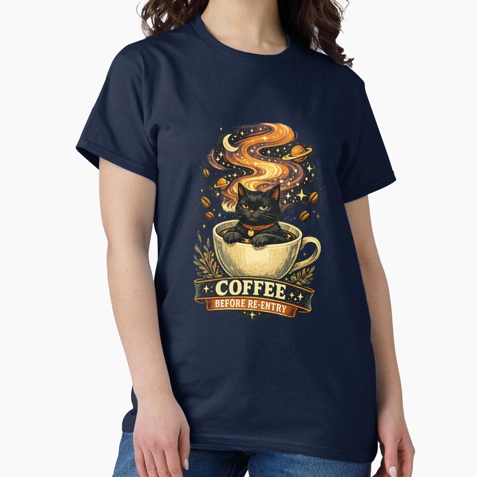 Coffee Before Re-Entry Cosmic Black Cat by tegrammer