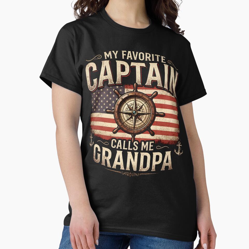 My Favorite Captain Calls Me Grandpa Vector T-Shirt Design - Vintage Nautical American Flag Graphic by Rabu10