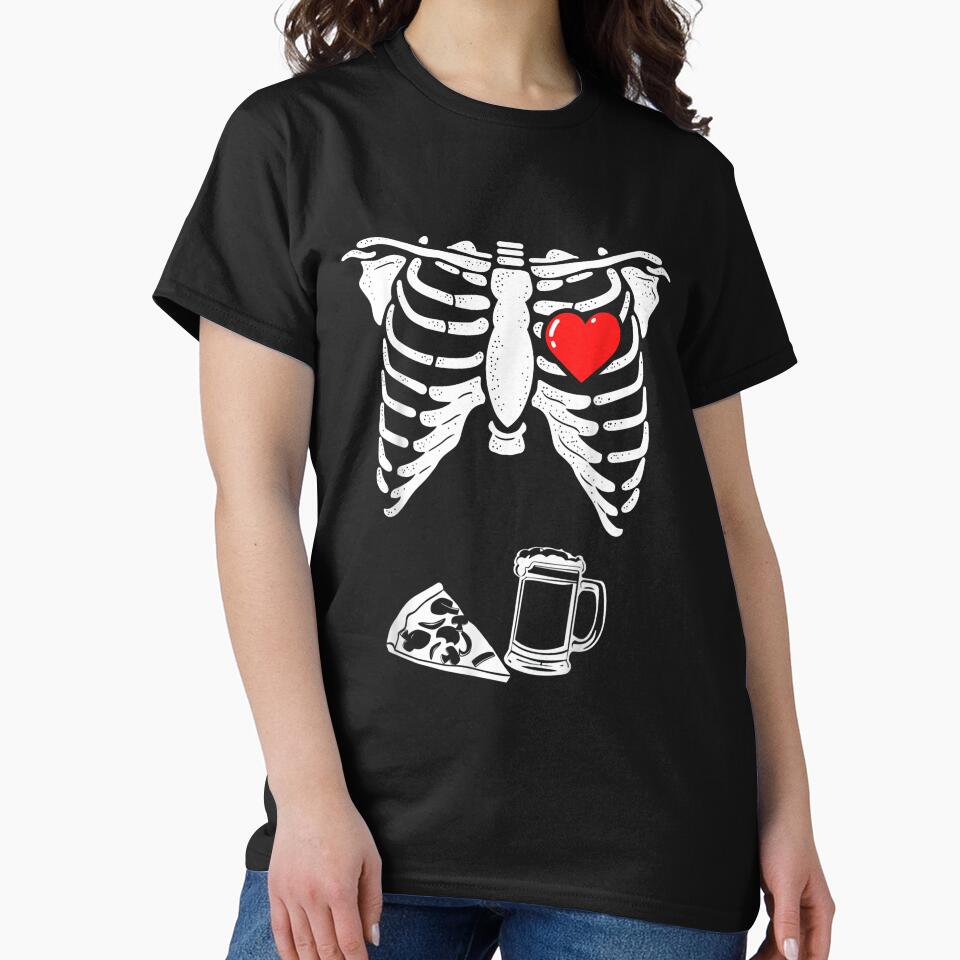 Dad Skeleton Halloween Beer Pizza Funny Pregnancy Couple Men by HumbleShirt