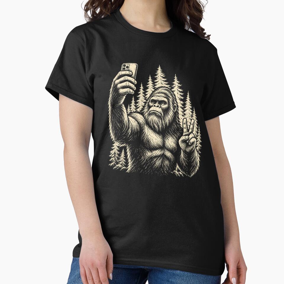 Funny Bigfoot Taking Selfie With Peace Sign by Moizento