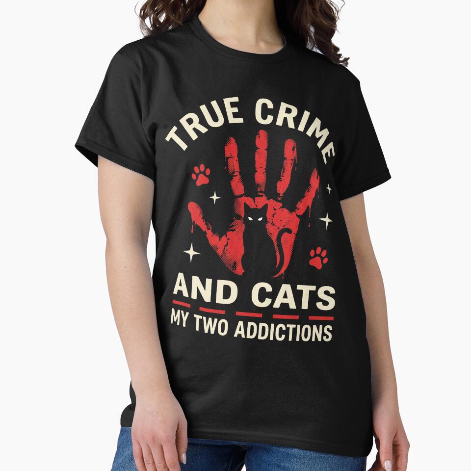 True Crime and Cats My Two Addictions Retro Poster Design by AdyKurniawan