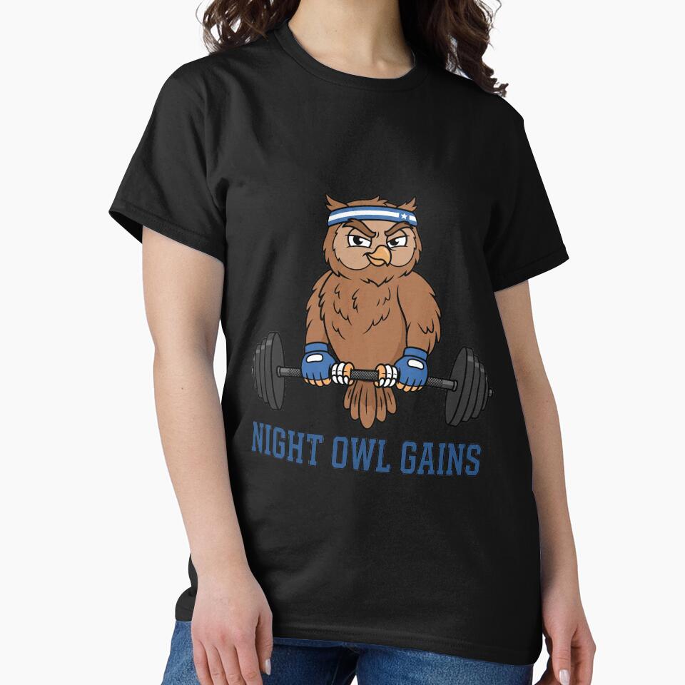 Night Owl Gains Funny Gym Owl Weightlifting Design by Lift Apparel