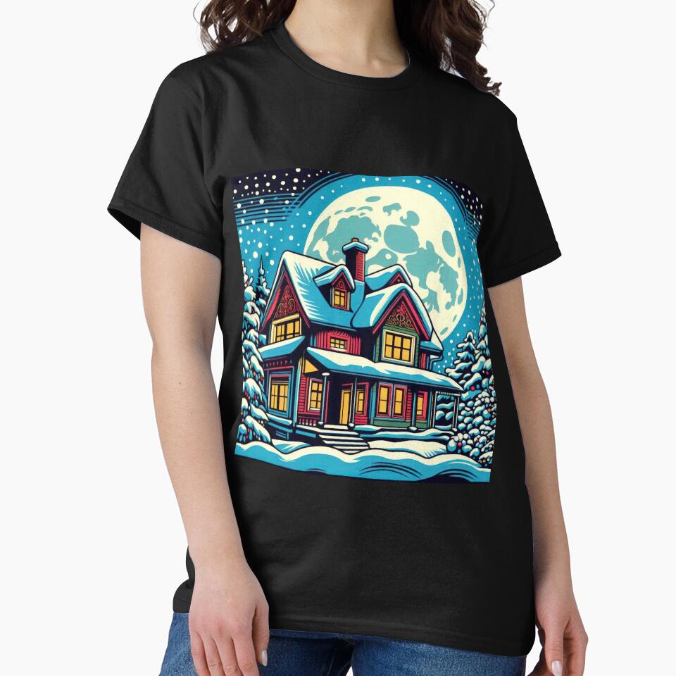 Christmas Vintage A colorful home with snow and a full moon ,Christmas house ,christmas retro,Christmas Vintage by Expressions-Sel