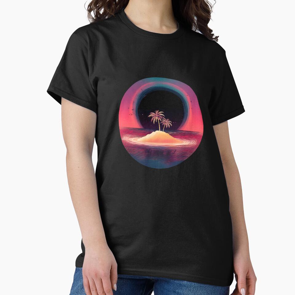 Black hole surreal retro sunset over palm island by analogsandpixel