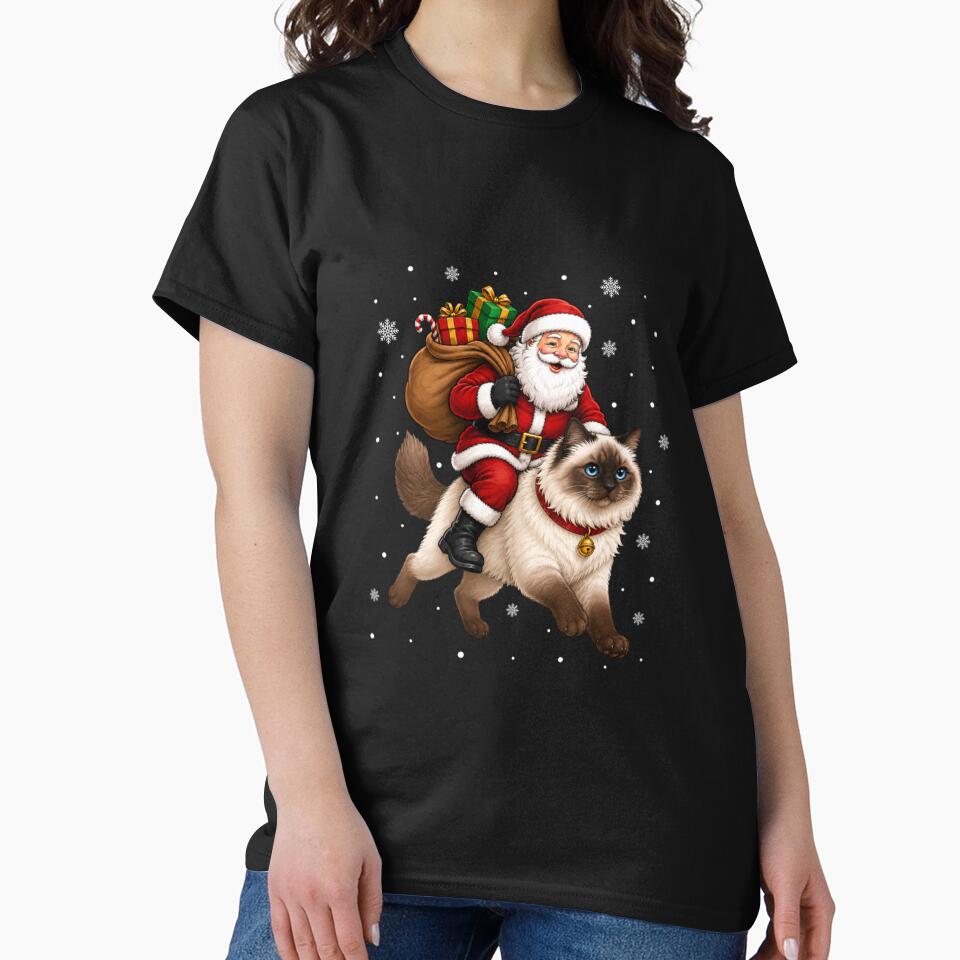 Festive Holiday Funny Santa Riding Ragdoll Cat Christmas by Chaya Reid