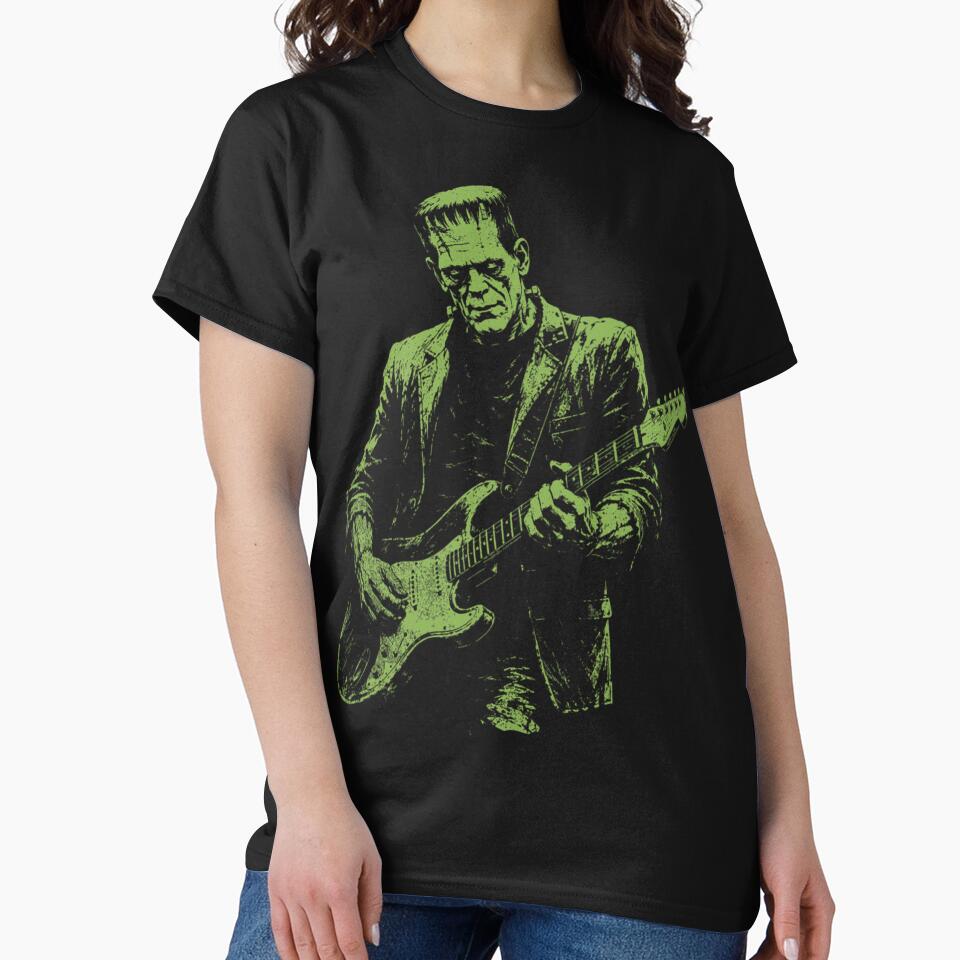 Frankenstein Monster Playing Guitar Vintage Horror Rock Design by Catsi-Nook-Art