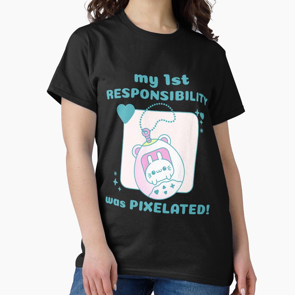 my 1st Responsibility was Pixelated! Rabbit 90s Tamagotchi Gamer by ChimericalPye