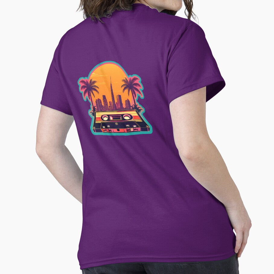 Cassette tape 3D retro sunset city vaporwave by analogsandpixel